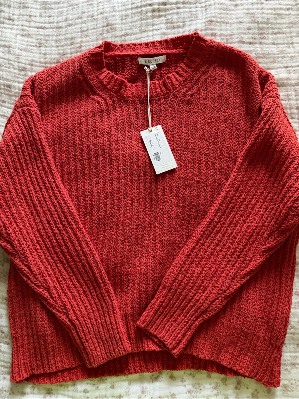 Z Supply Red Textured Crewneck Sweater